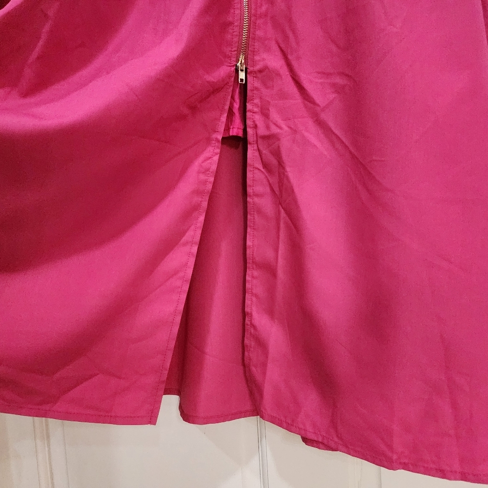 Evette Magenta Pink Zip Front Midi Dress By Avara. - Picture 3 of 13